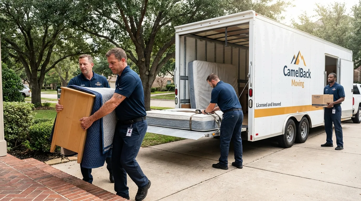 Crew loading residential truck for cross-state move from Wellton, AZ