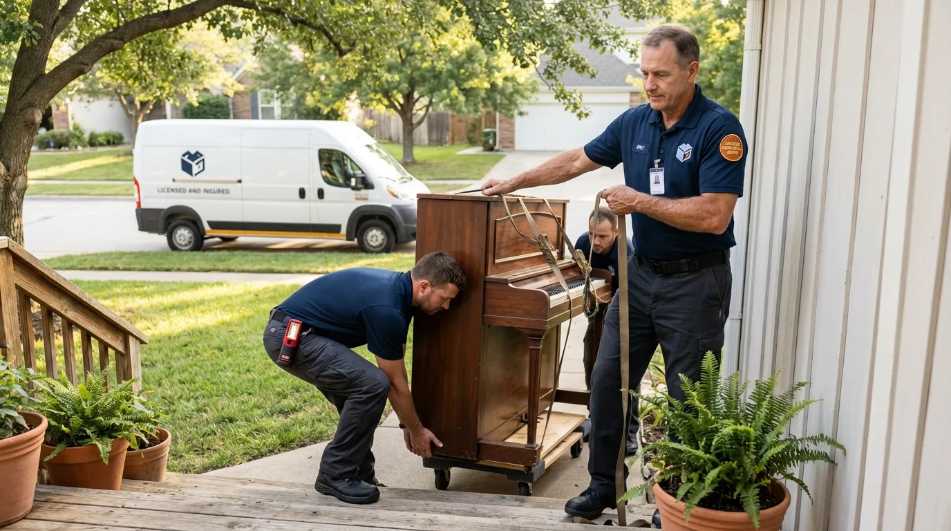 Licensed piano movers securing grand piano in Wellton, AZ