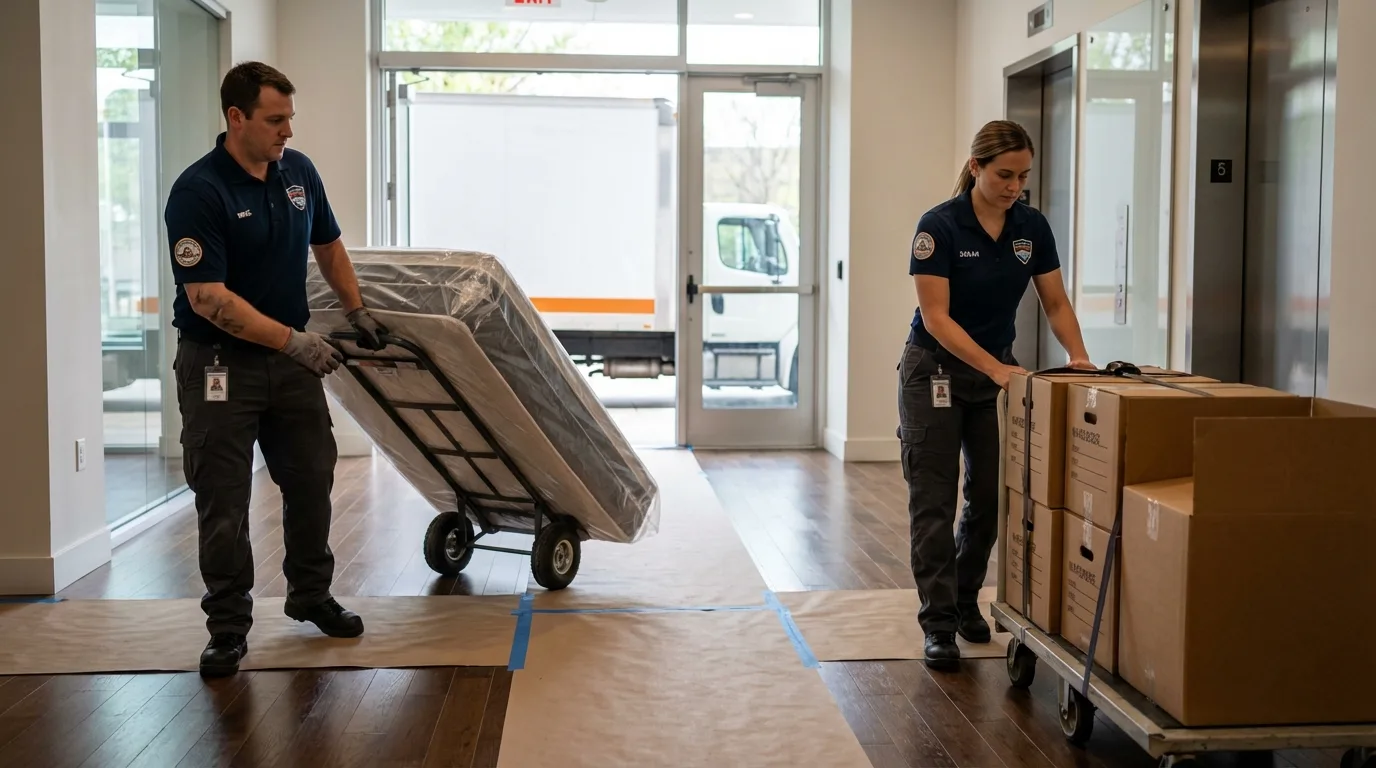 Professional apartment movers loading elevator in Wellton, AZ